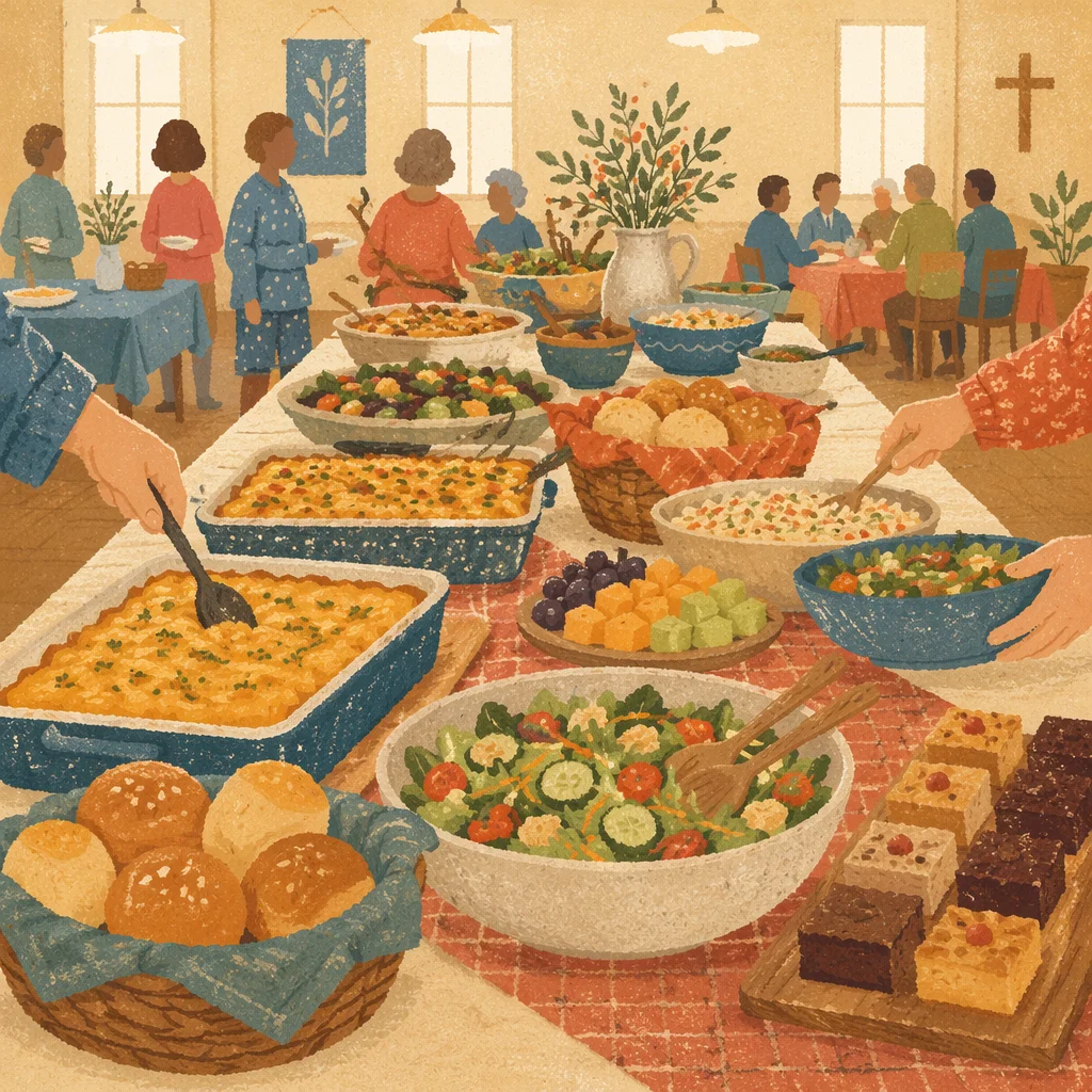 Welcoming Church Potluck Dinner Table Spread