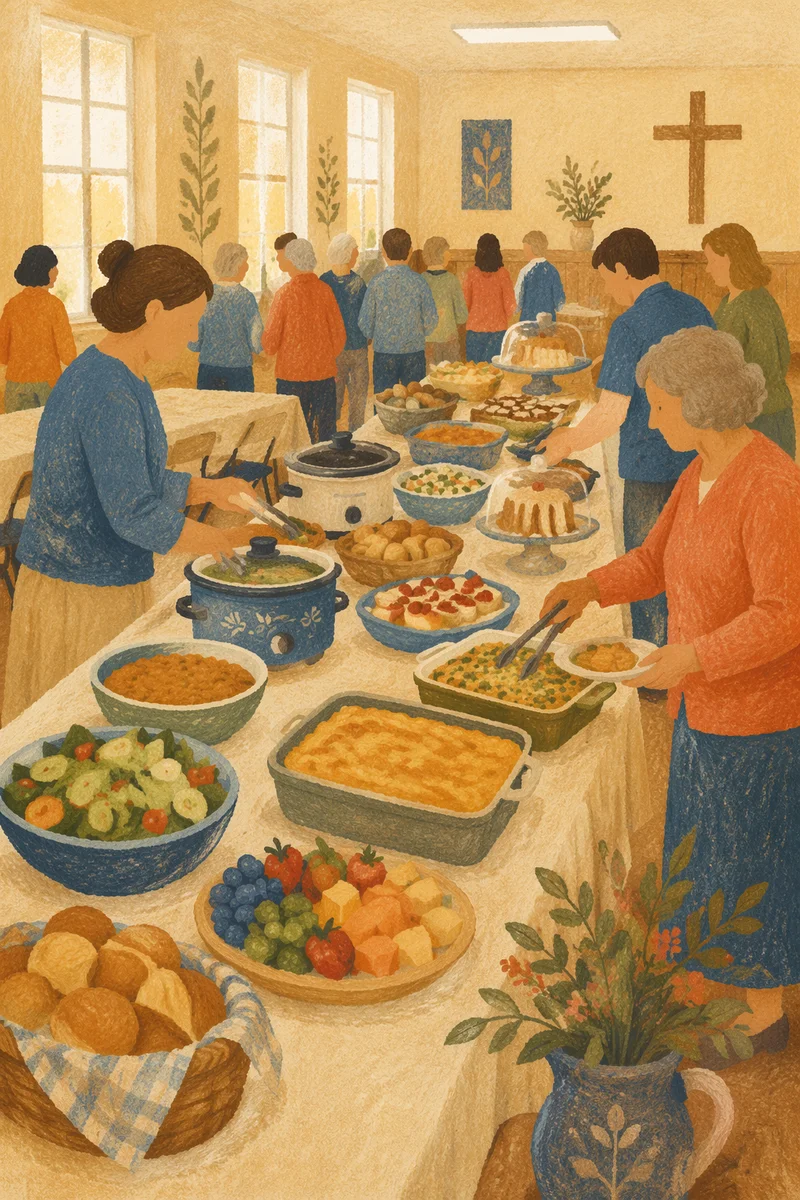 Church Potluck Dinner in Fellowship Hall
