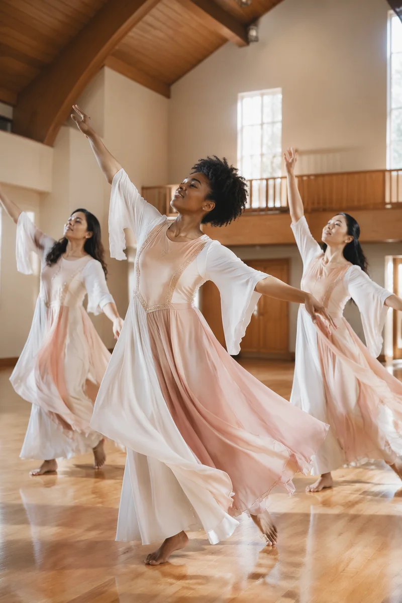 Three Women Dancing in Church Sanctuary
