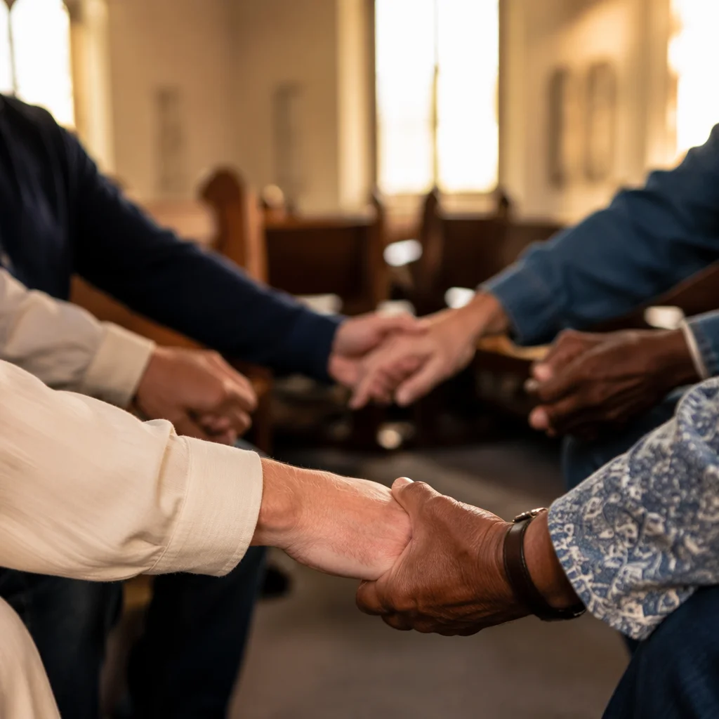 Prayer Chain Hands in Church Circle