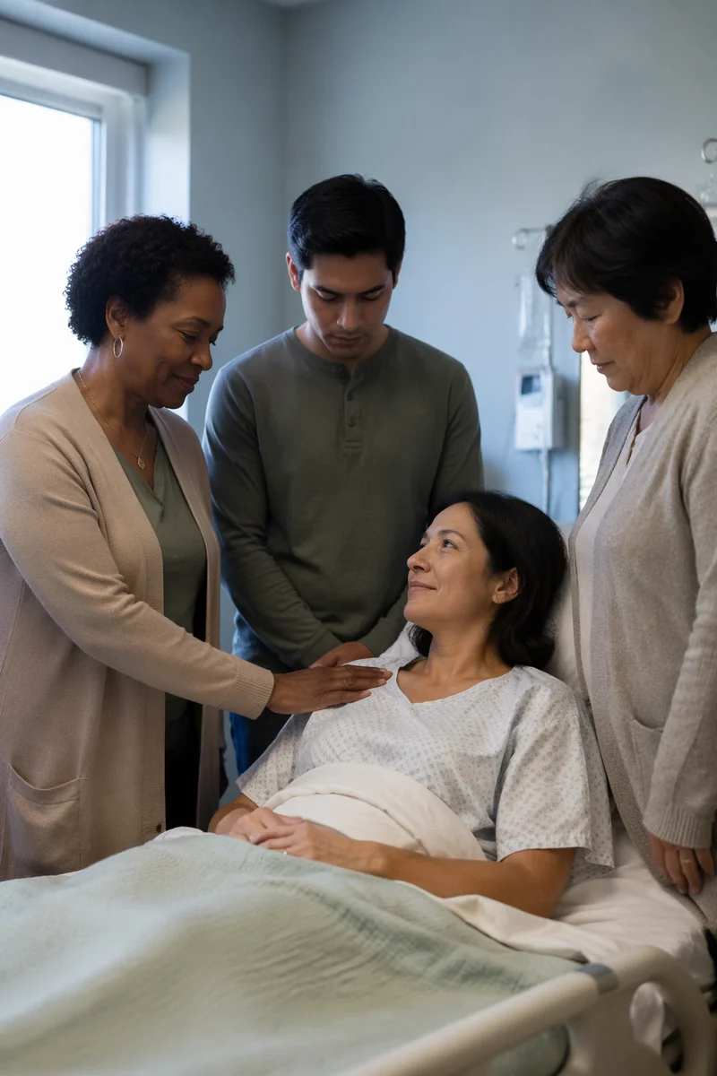 Group Praying Beside Hospital Patient