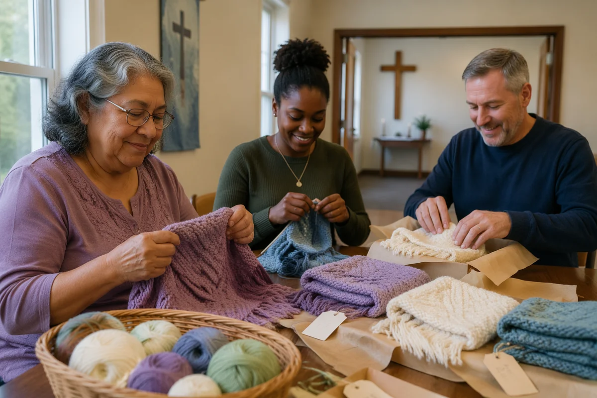 Knitting Shawls in Bright Community Room