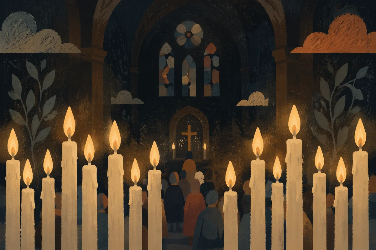 Prayer Vigil Candles in Night Sanctuary