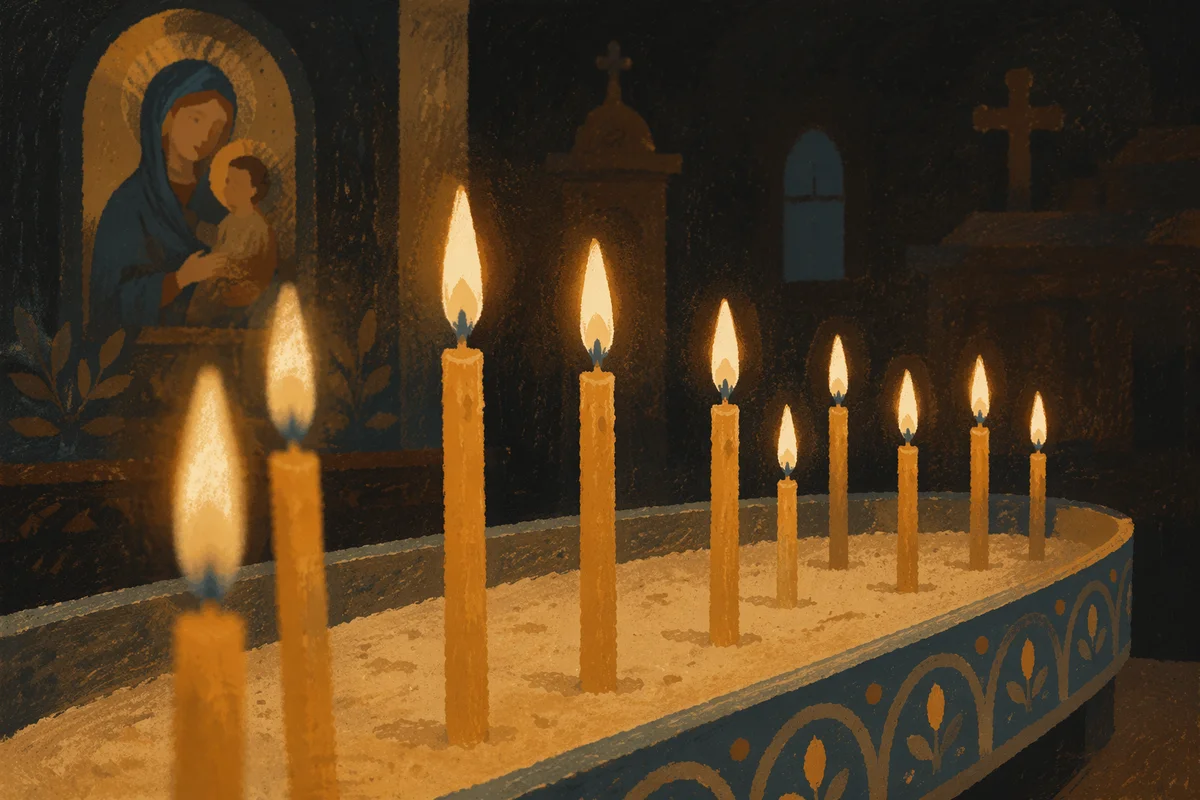 Prayer Vigil Candles in Night Sanctuary