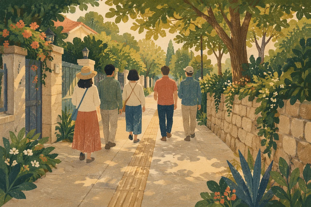 Neighborhood Prayer Walk on Quiet Sidewalk