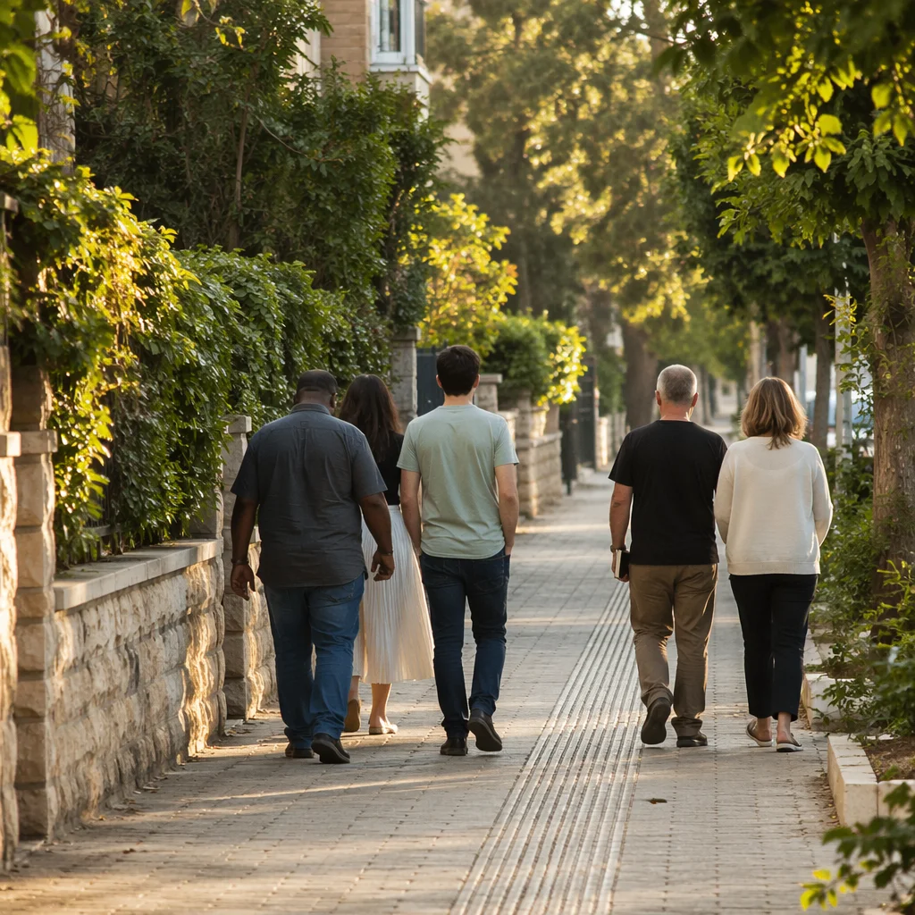 Neighborhood Prayer Walk on Quiet Sidewalk