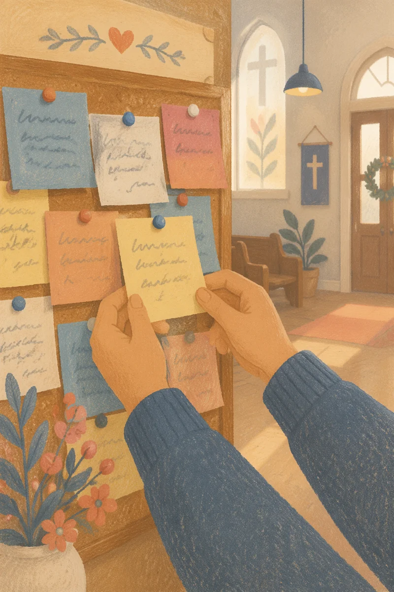Hands Placing Prayer Notes in Church