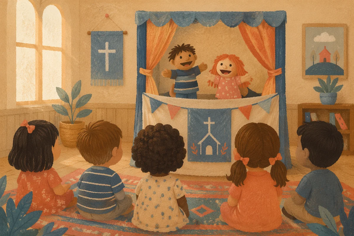 Cheerful Puppet Ministry in Church Classroom