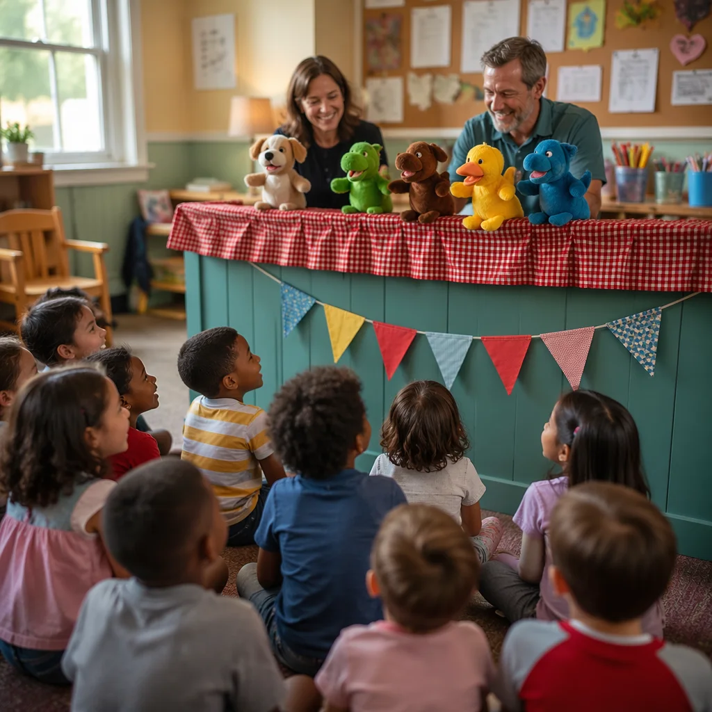 Children Watching Puppet Show in Church Room
