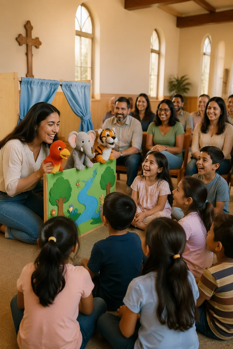 Children Watching Puppet Show in Community Room