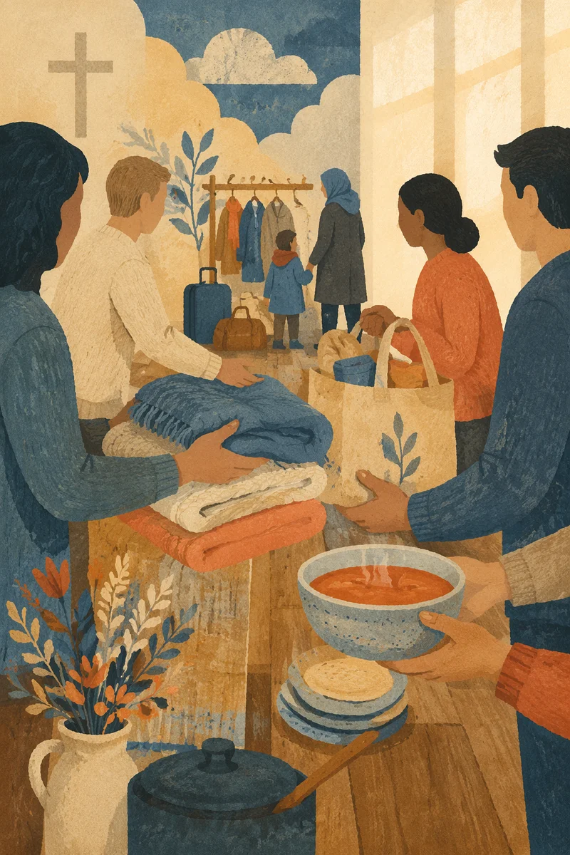 Church Members Welcoming Refugee Family With Care