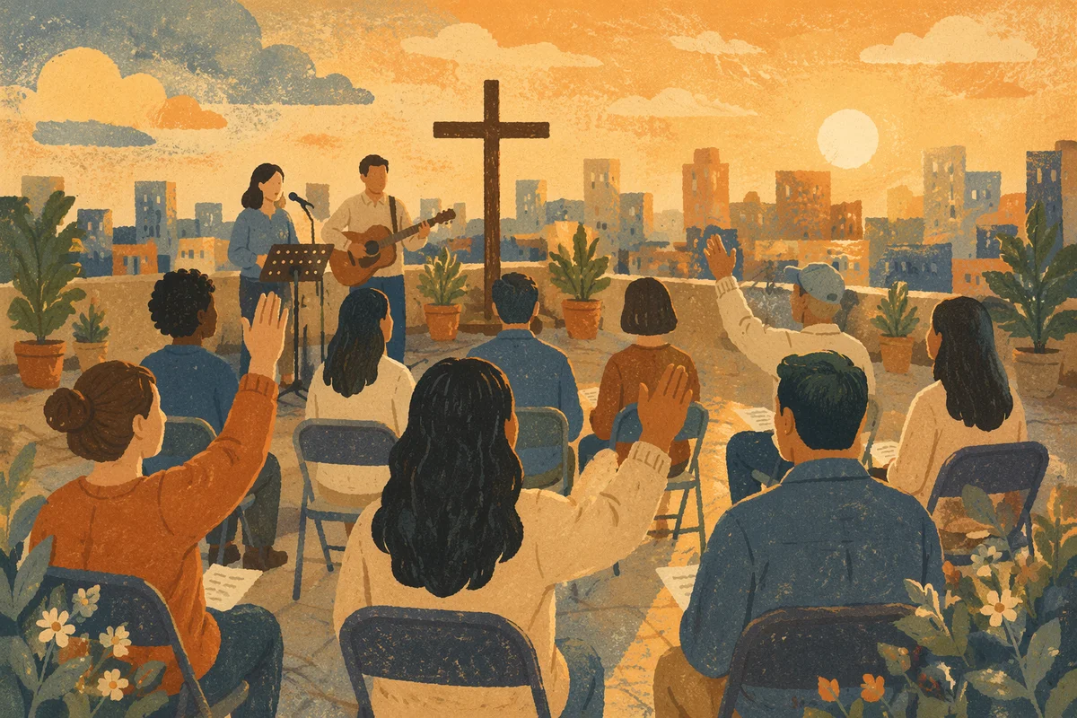 Rooftop Church Worship at Golden Hour