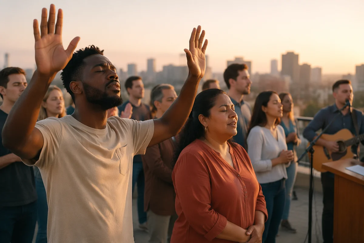 Rooftop Worship Gathering at Golden Hour