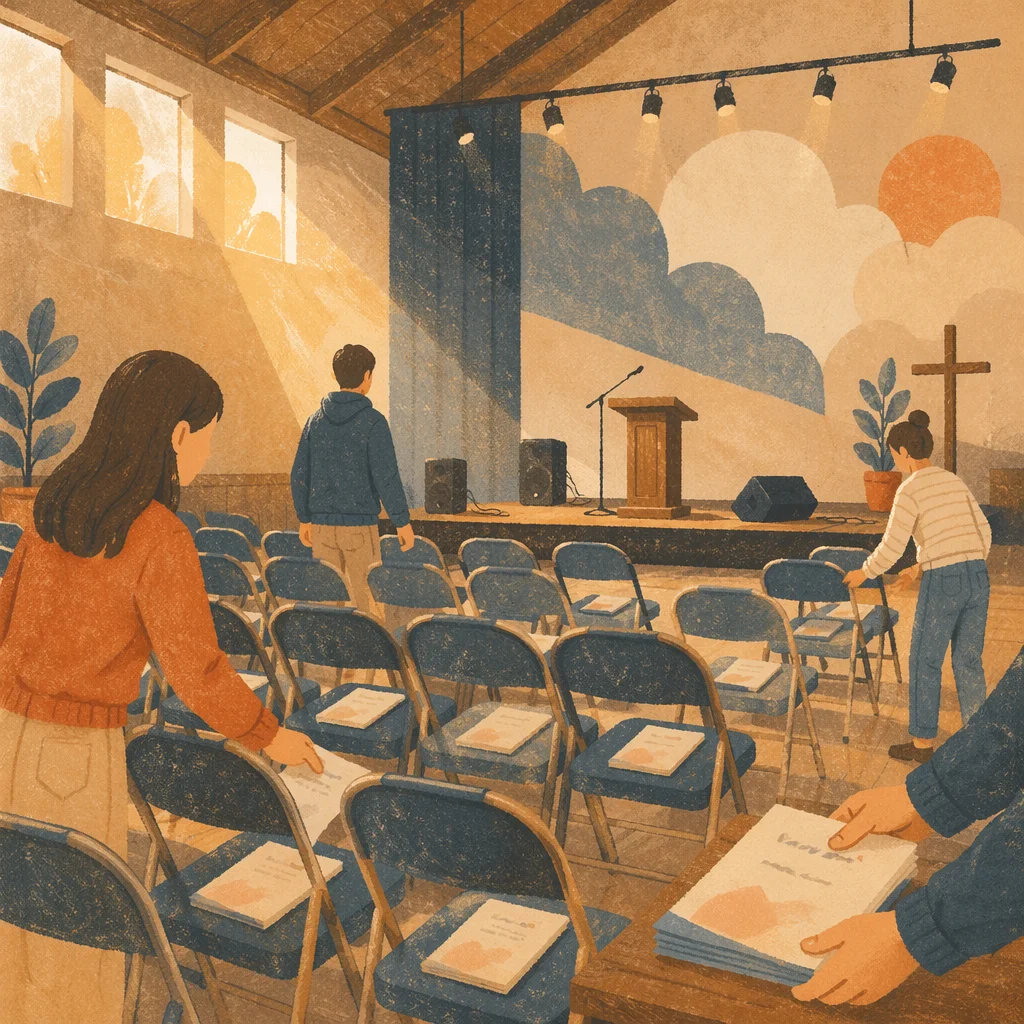 Sunday Church Setup in School Auditorium
