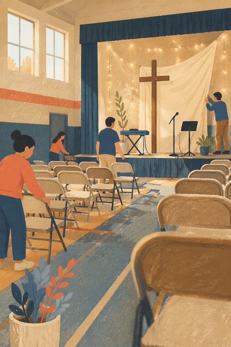 School Auditorium Sunday Church Service Setup