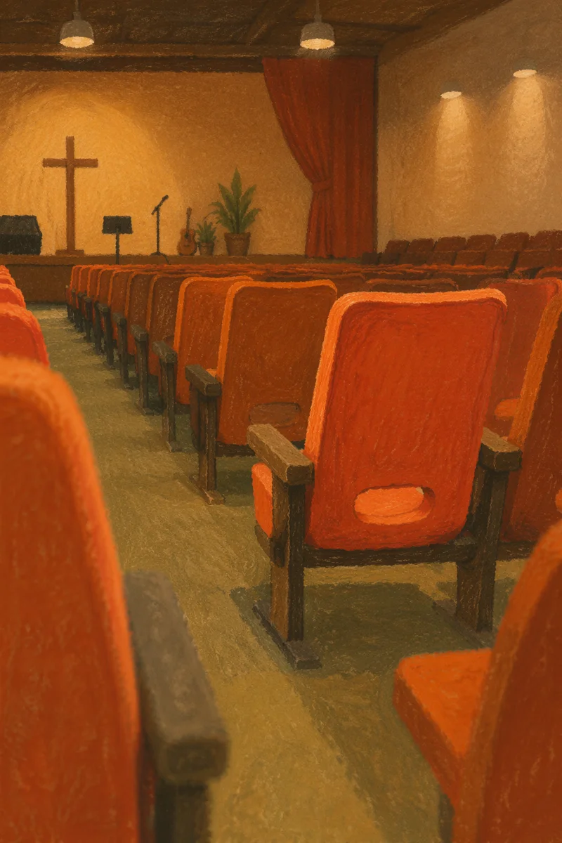 Empty School Auditorium Ready for Sunday Service
