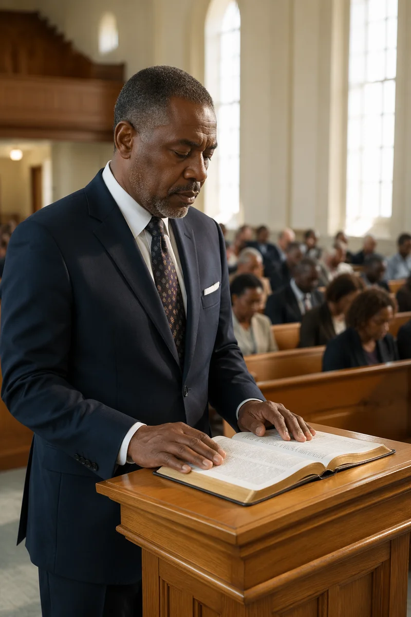 Man Reading at Church Pulpit