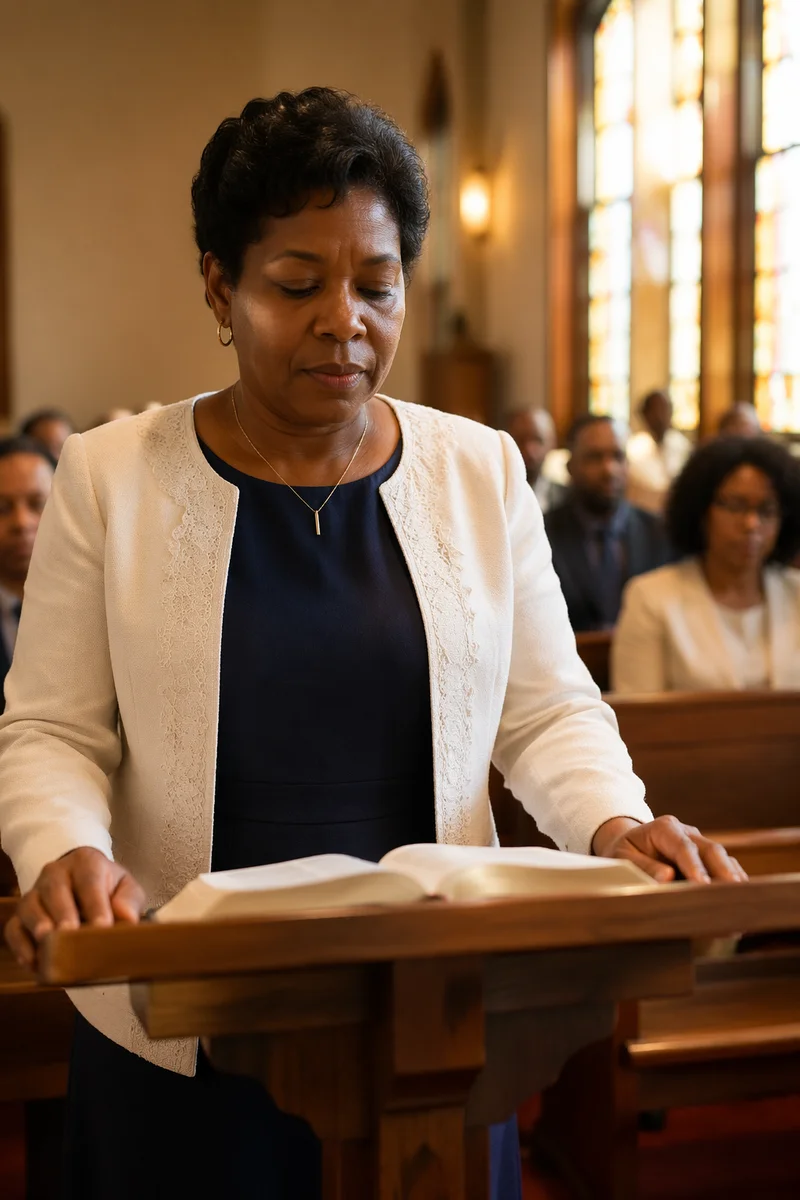 Woman Reading at Church Pulpit