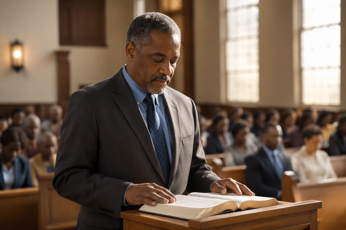 Man Reading at Church Pulpit