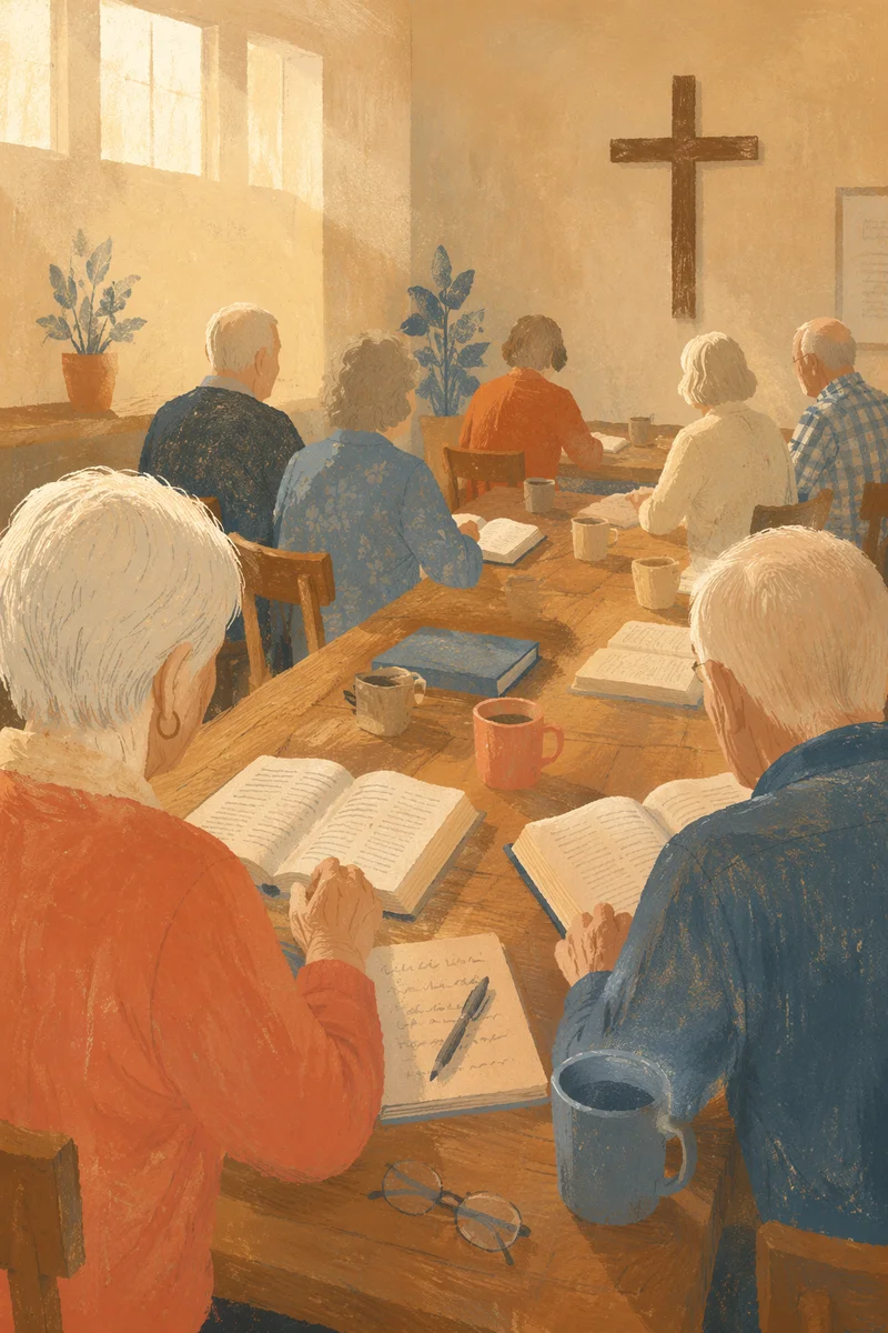 Senior Adults Bible Class in Church Classroom