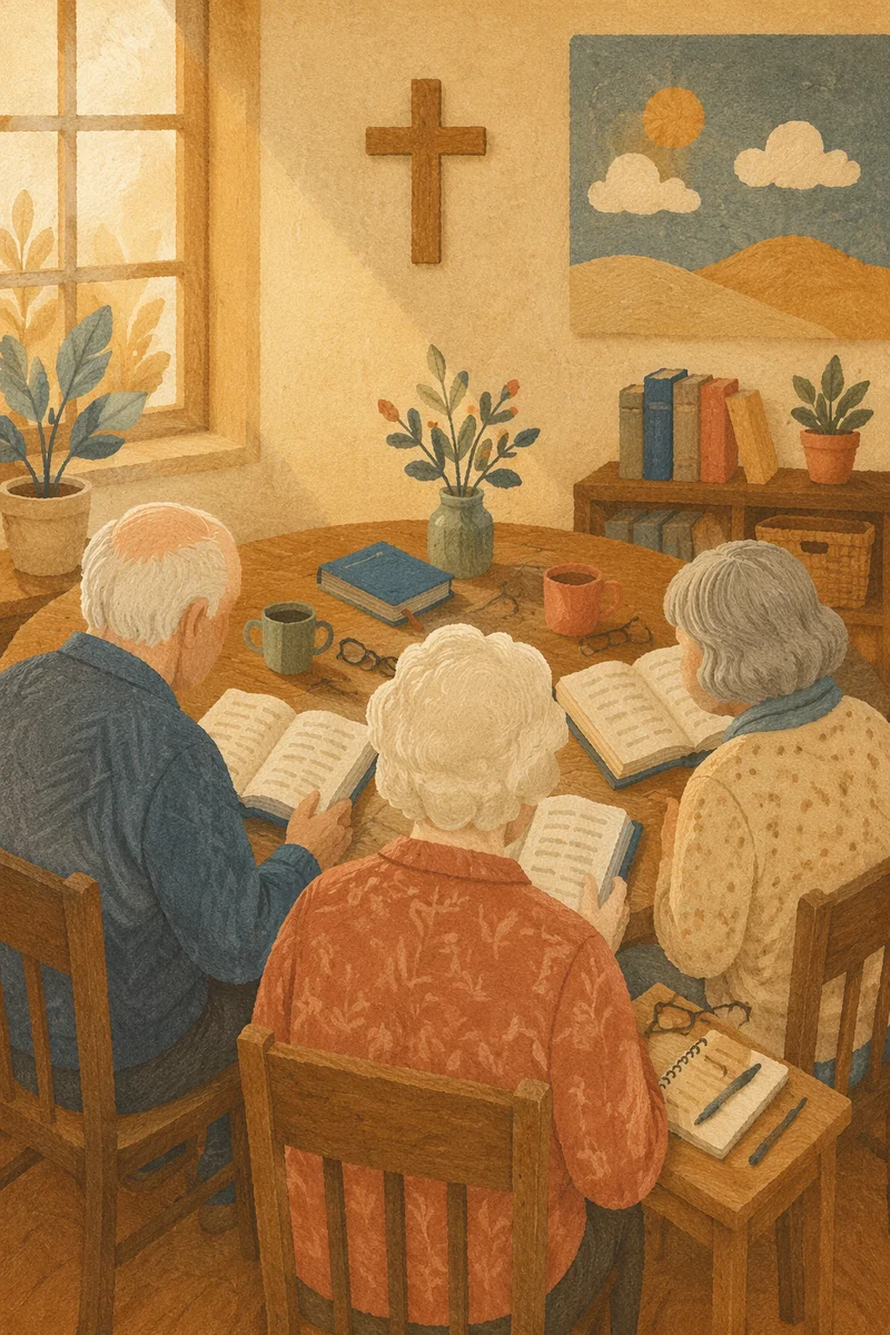 Senior Adults Bible Class in Warm Church Classroom