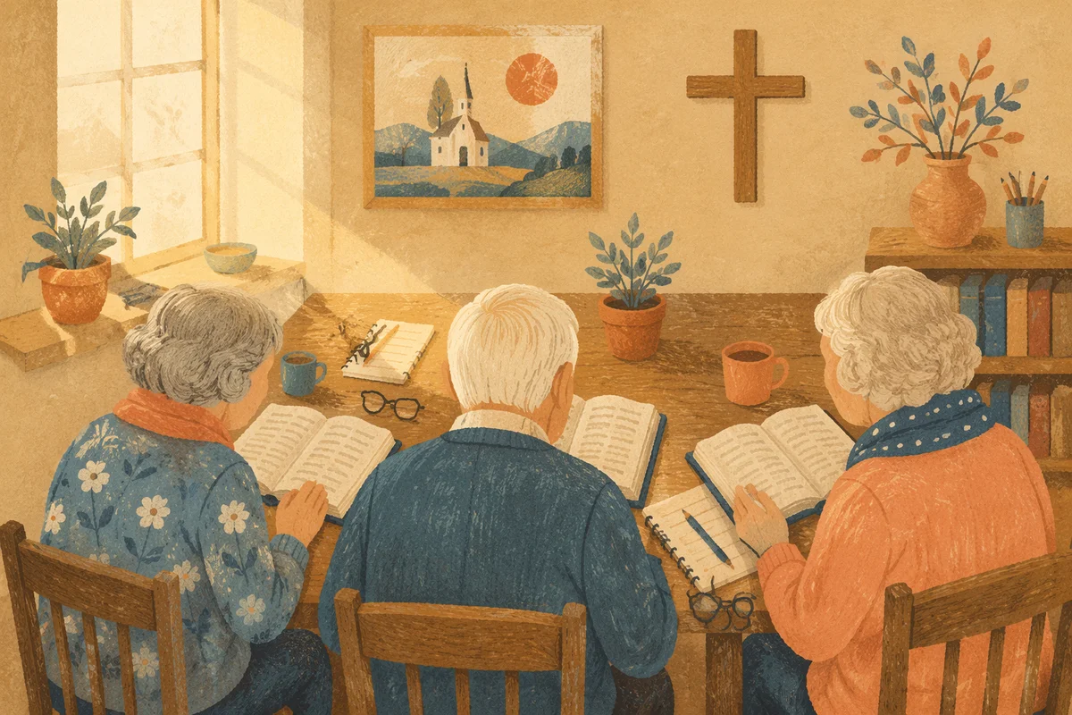 Senior Adults Bible Class in Church Classroom