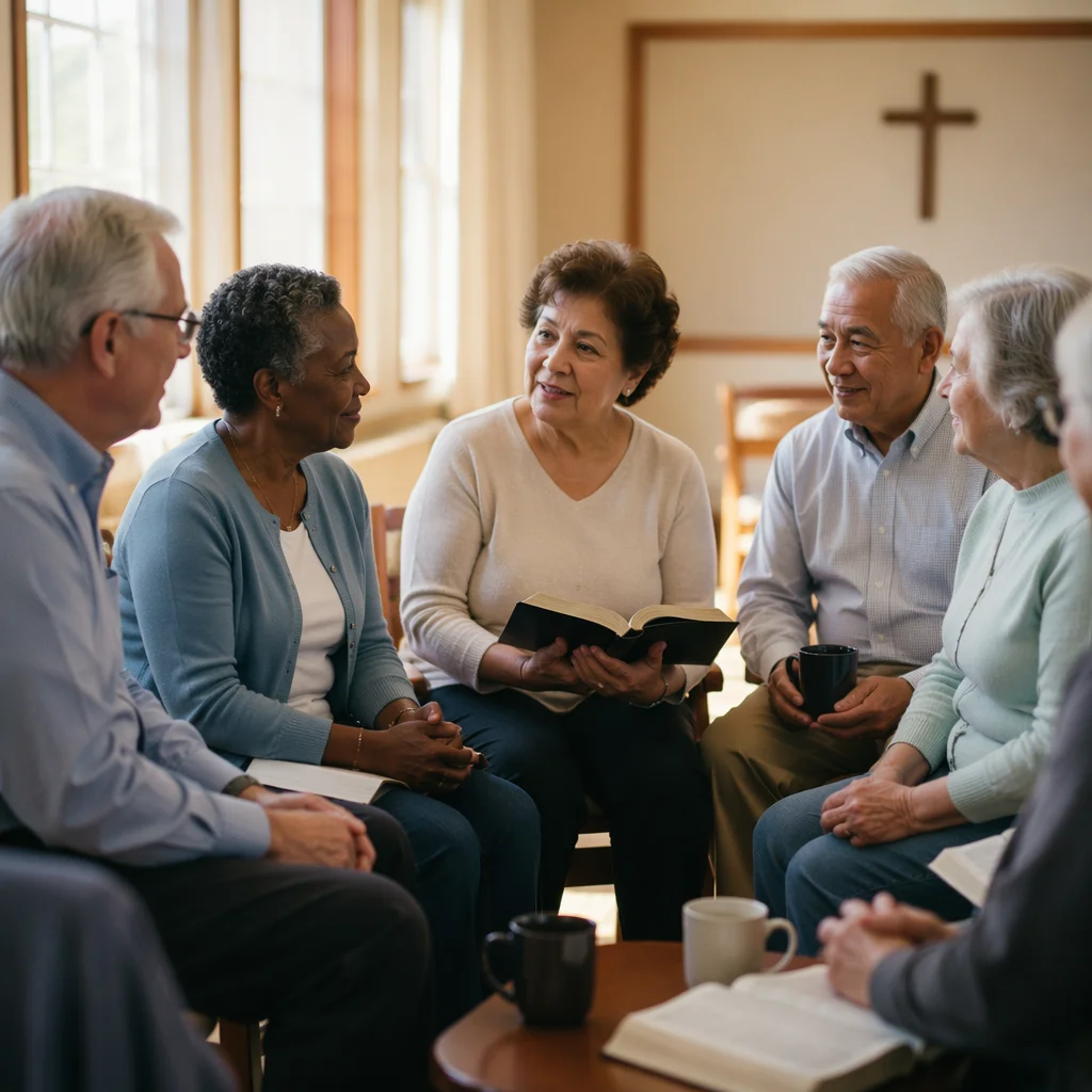 Senior Bible Study Circle in Classroom