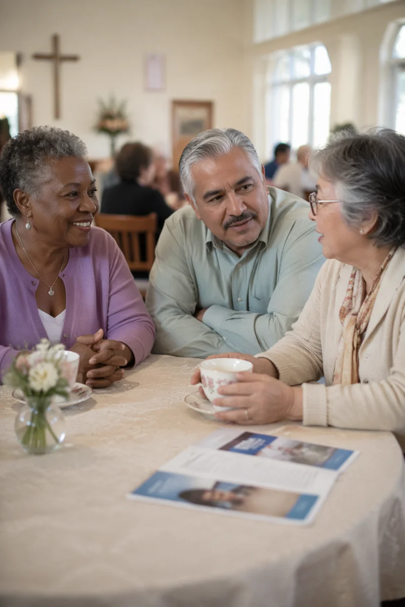 Seniors Sharing Tea in Church Hall