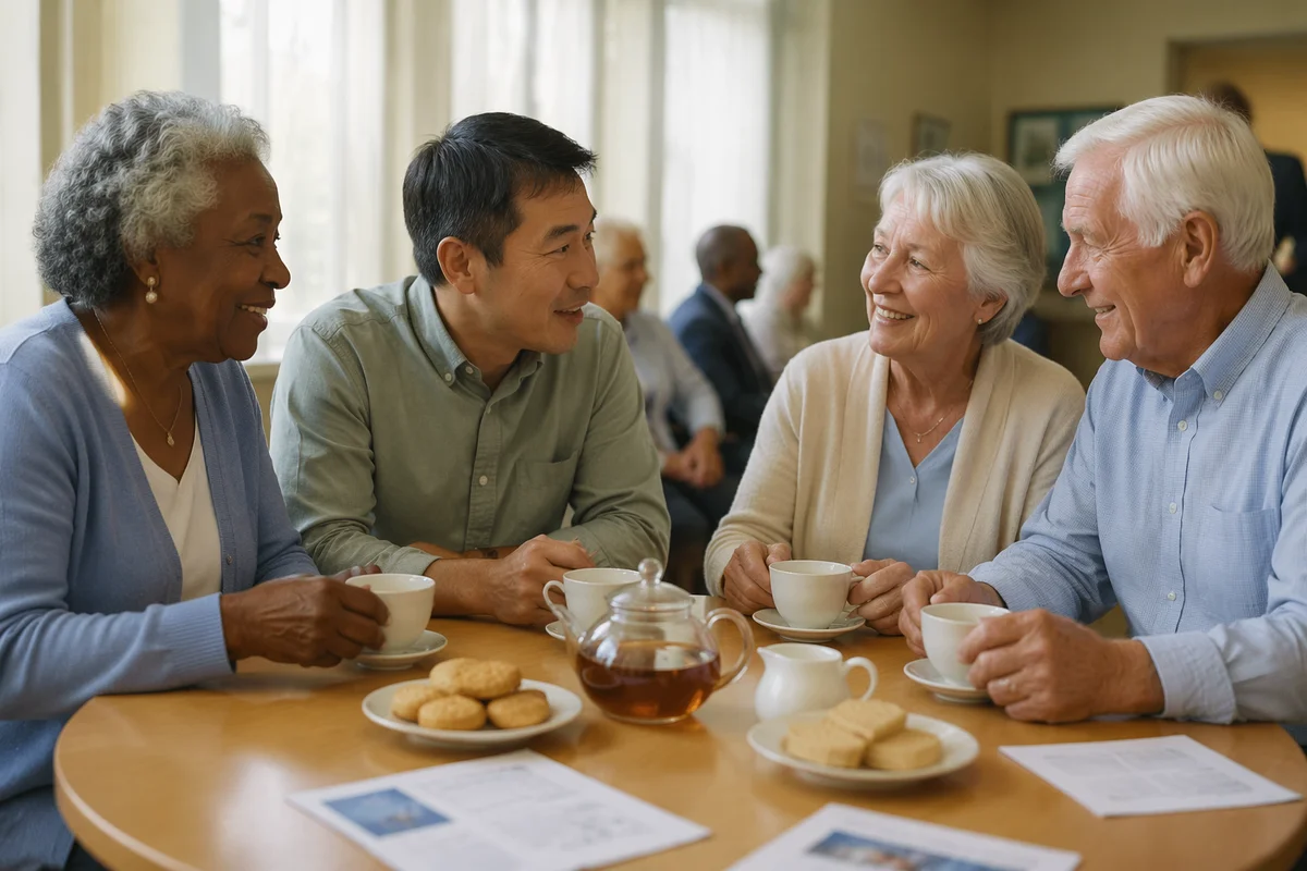 Seniors Sharing Tea at Round Table