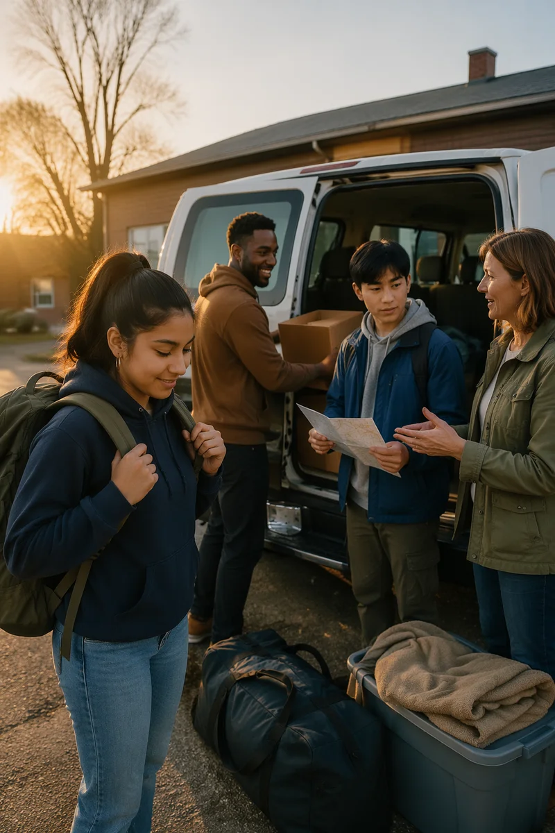 Youth Group Preparing Mission Trip at Sunrise