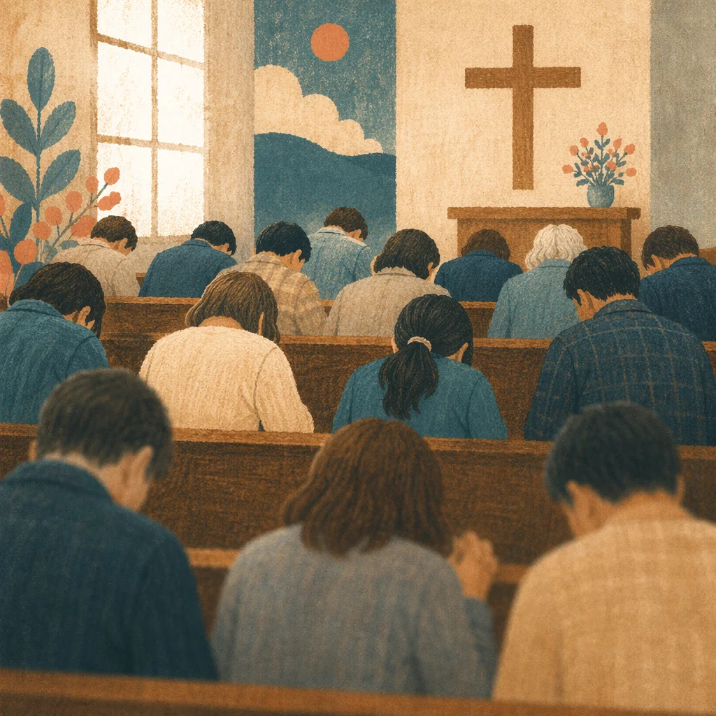 Silent Prayer in Church Congregation