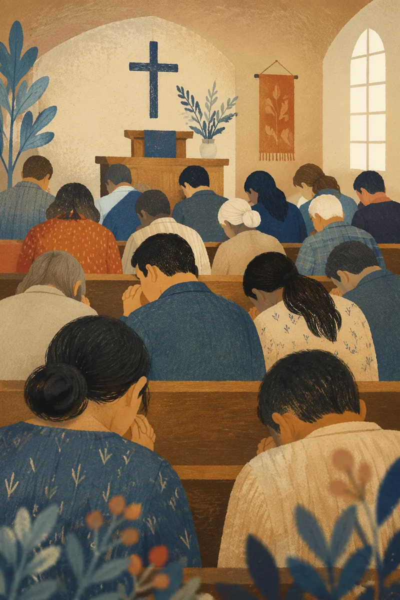 Silent Prayer in Church Congregation