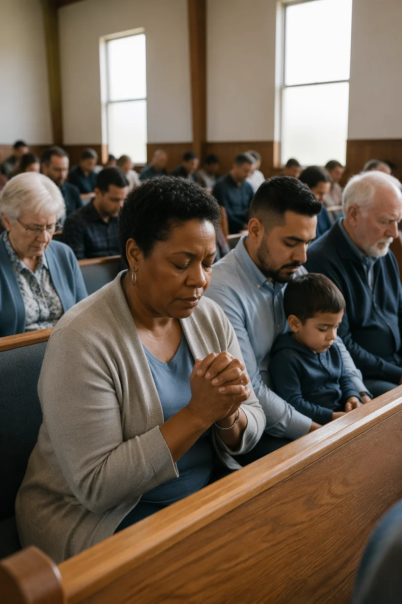 Silent Prayer Moment in Church Sanctuary