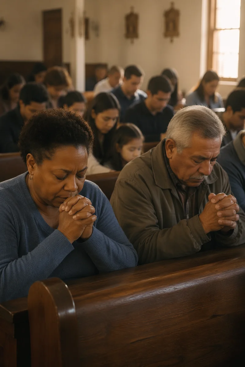 Silent Prayer Moment in Church Congregation