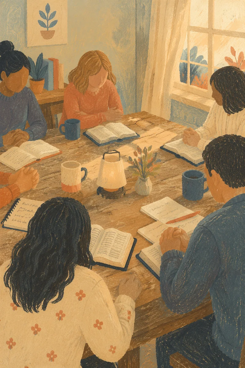 Small Group Bible Study Around Table