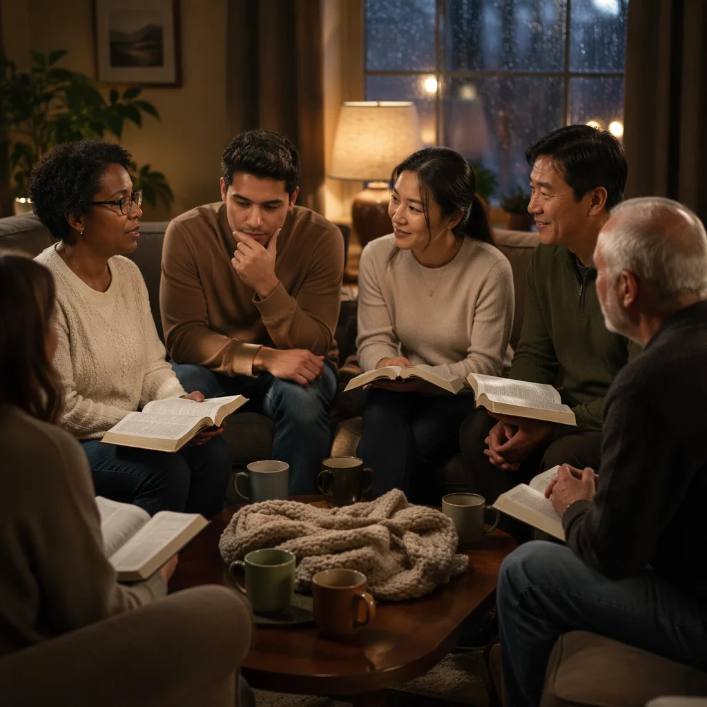 Cozy Bible Study in Living Room