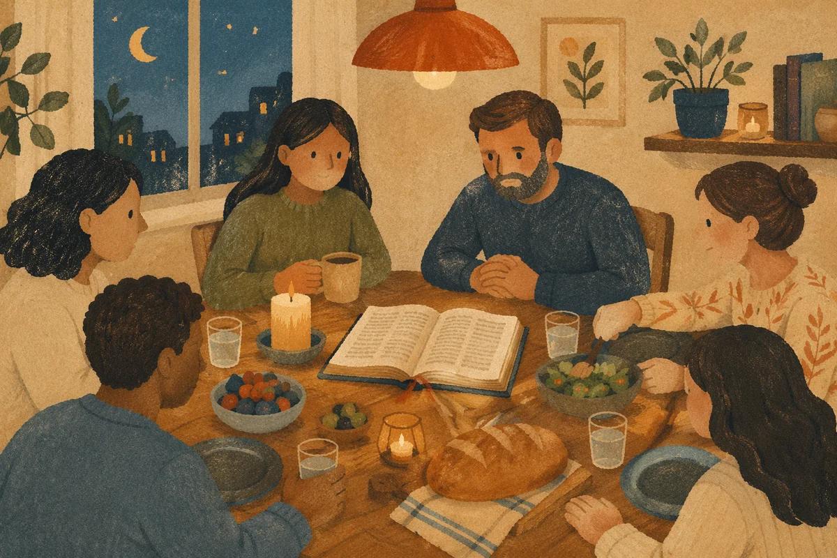 Cozy Small Group Dinner with Open Bible