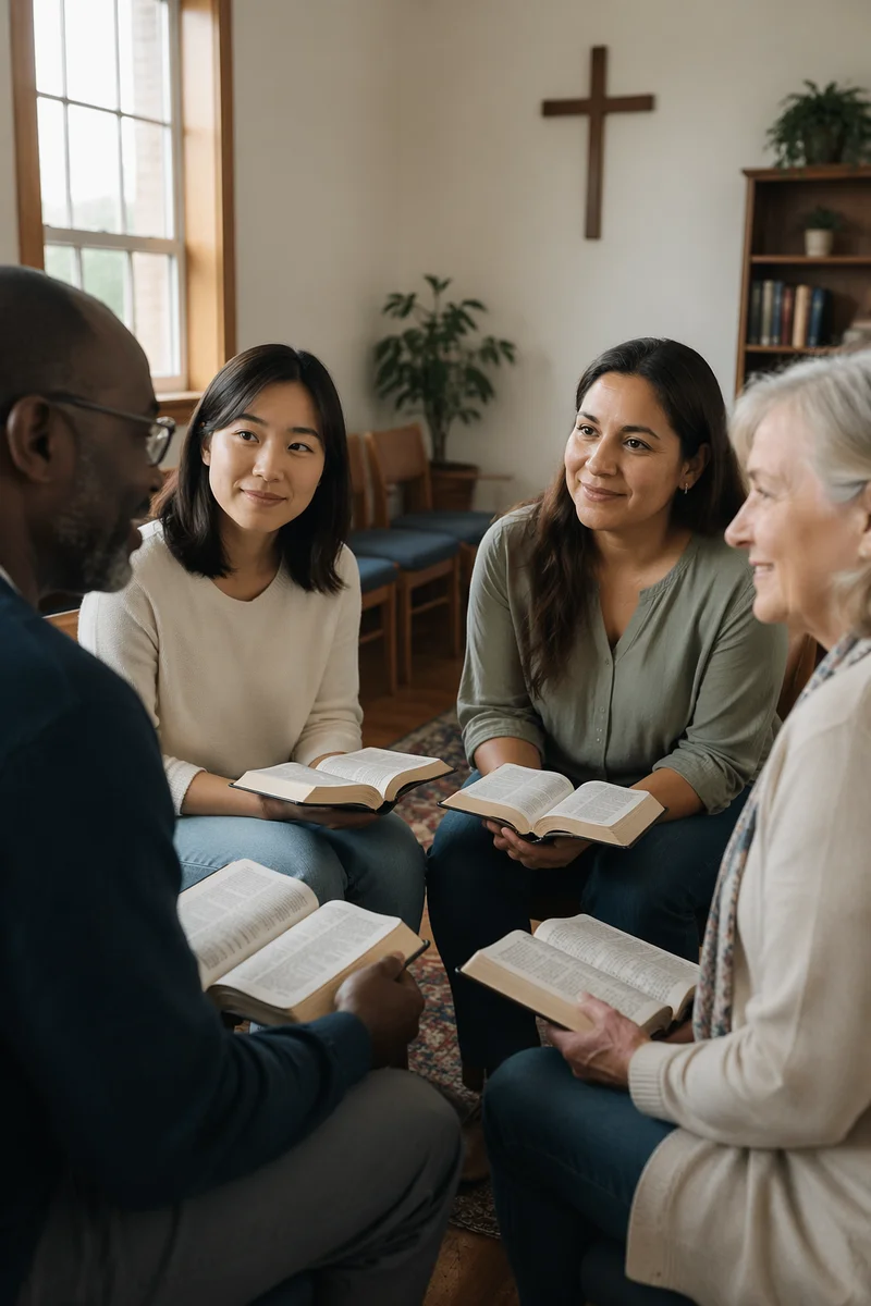 Diverse Bible Study Group in Prayer Room