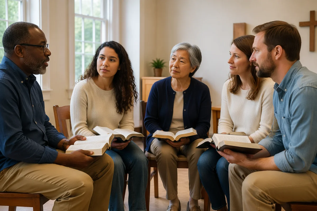 Diverse Bible Study Group in Church Room