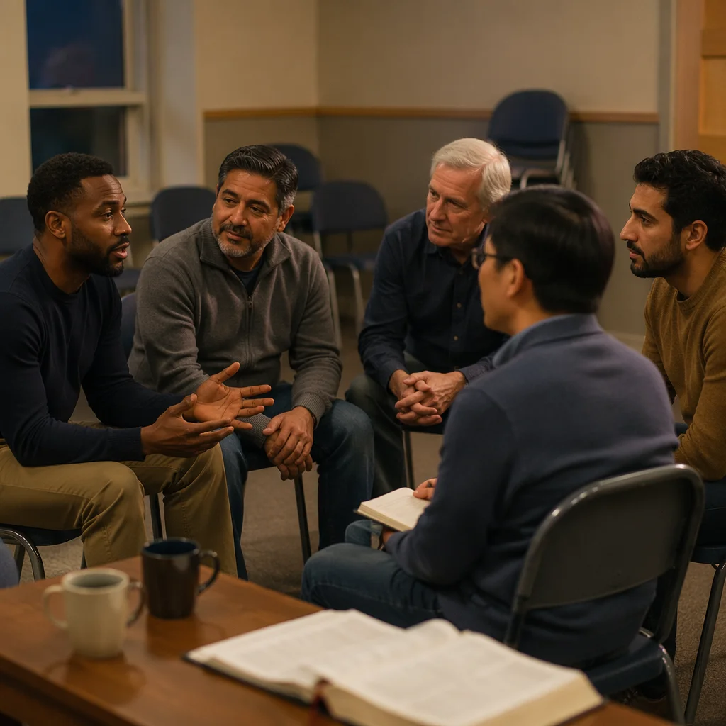Five Men in Church Meeting Circle