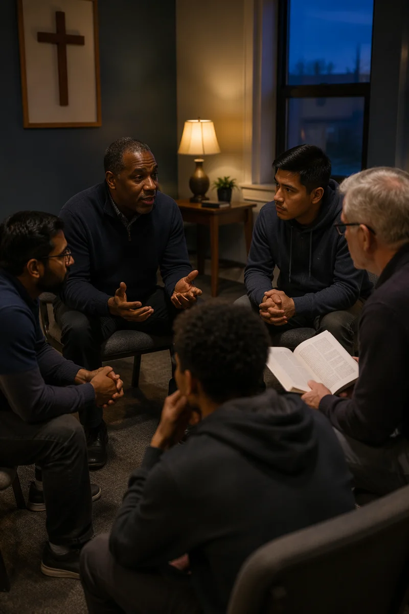 Five Men in Church Discussion Circle