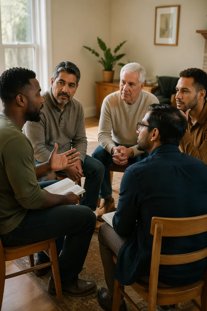 Five Men in Church Discussion Circle