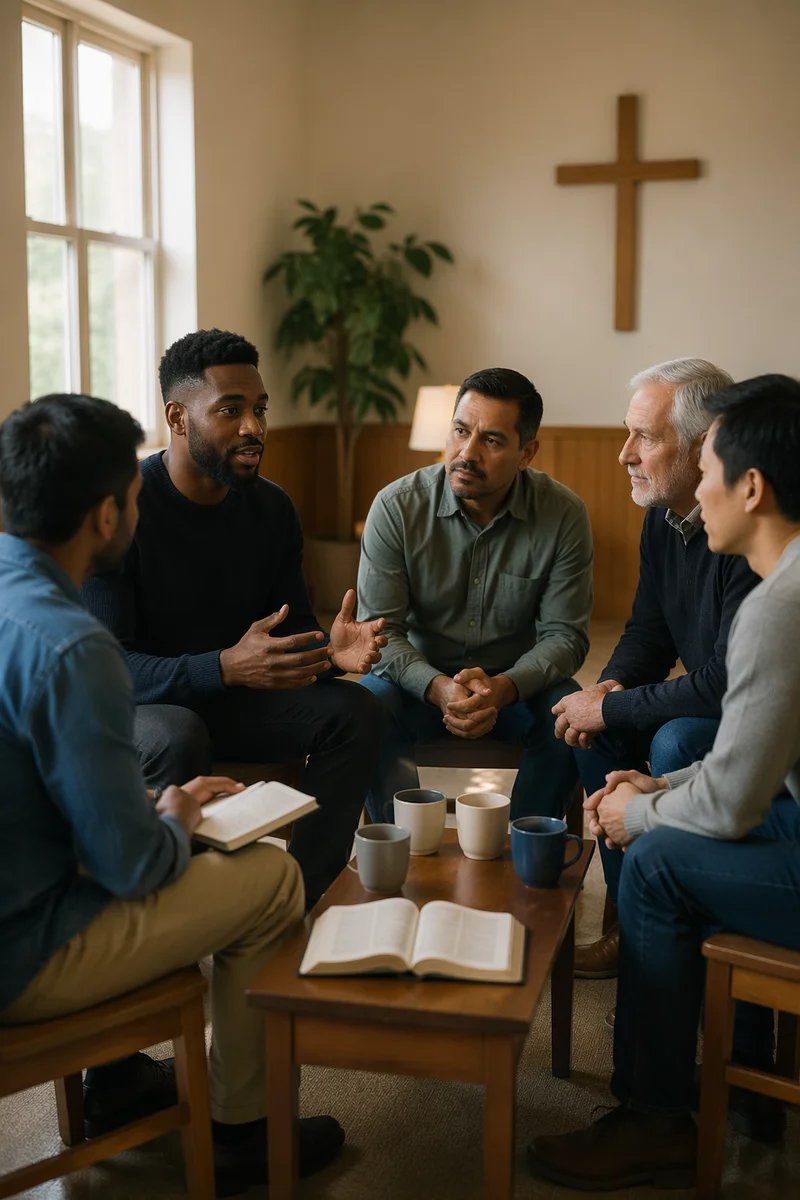 Five Men in Church Discussion Circle