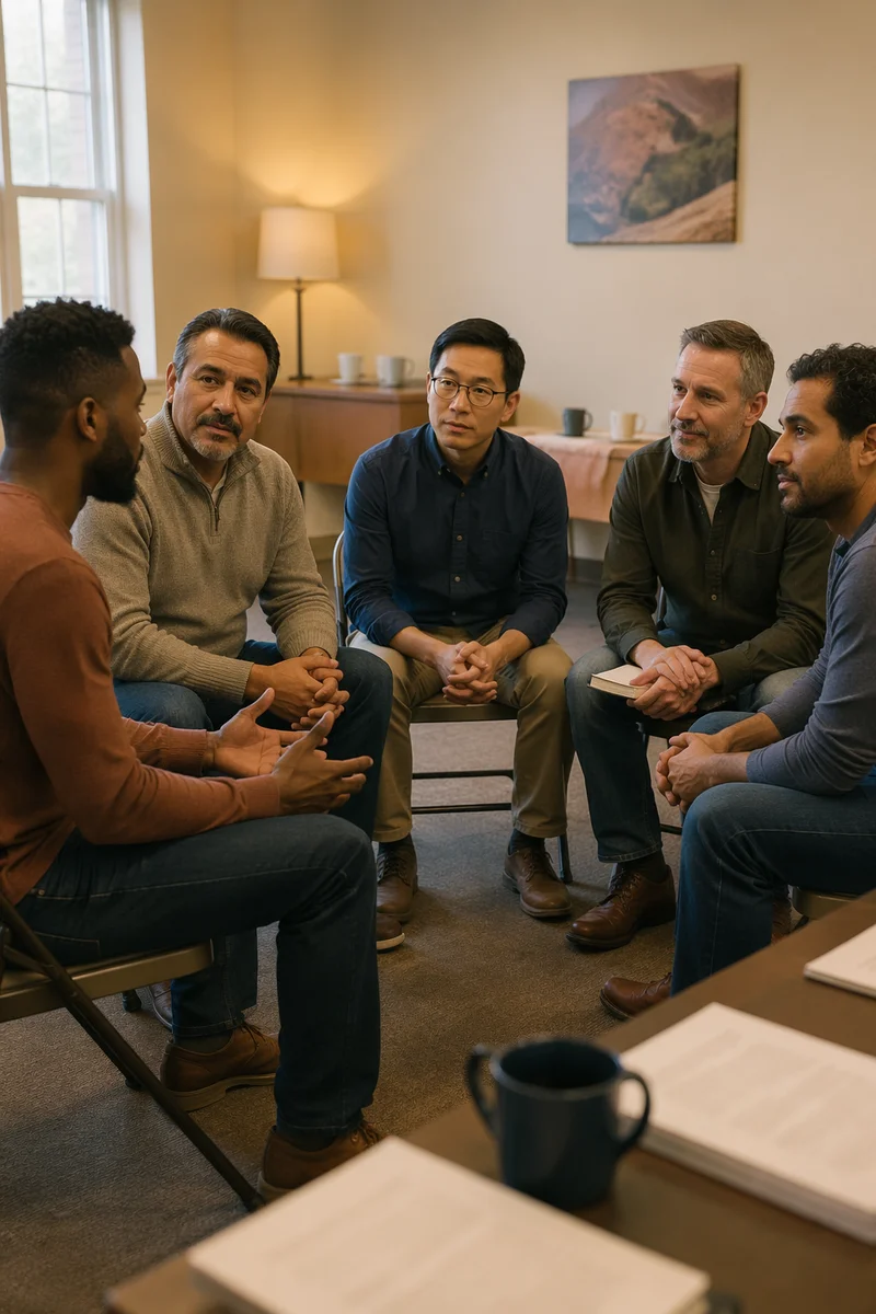 Five Men in Church Discussion Circle