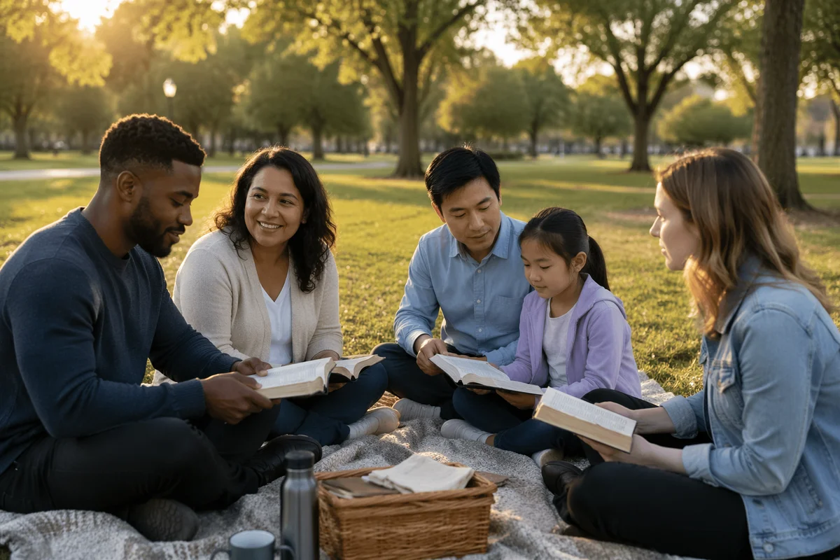 Small Group Reading on Park Blanket