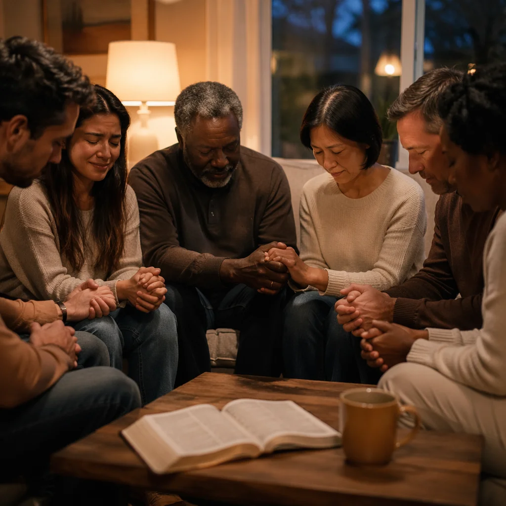 Small Group Prayer Circle in Living Room
