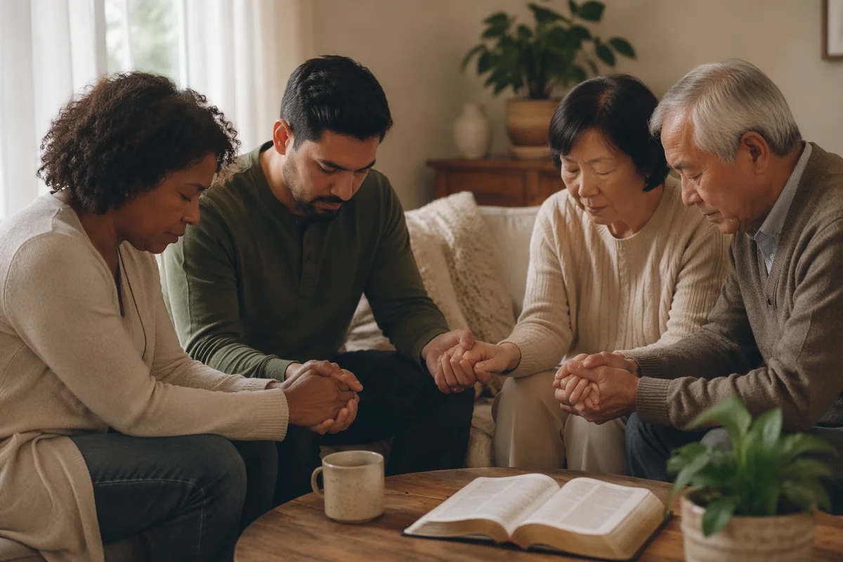 Small Group Praying Together in Living Room