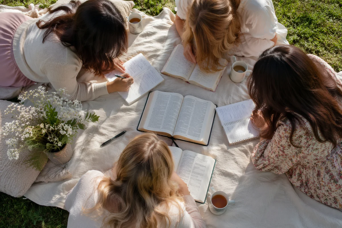 Women Small Group Bible Journaling Outdoors
