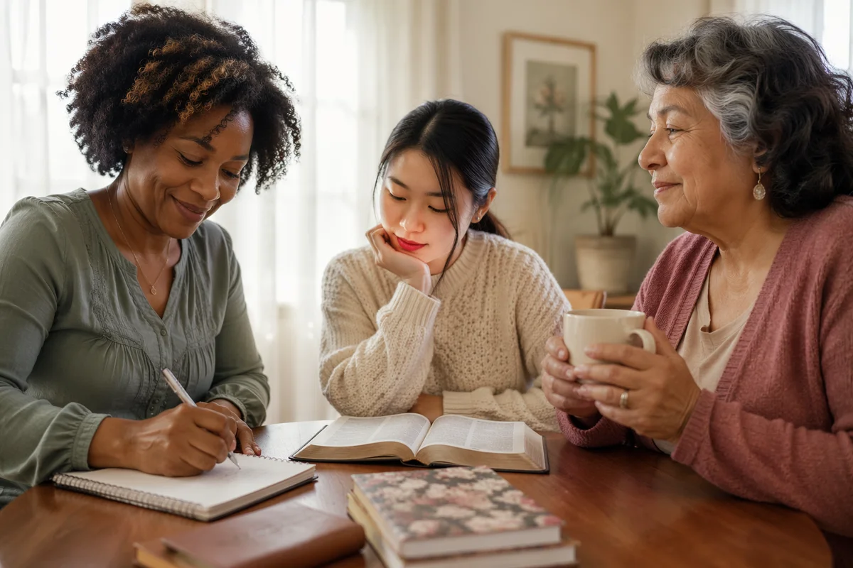 Women Bible Journaling with Tea Together