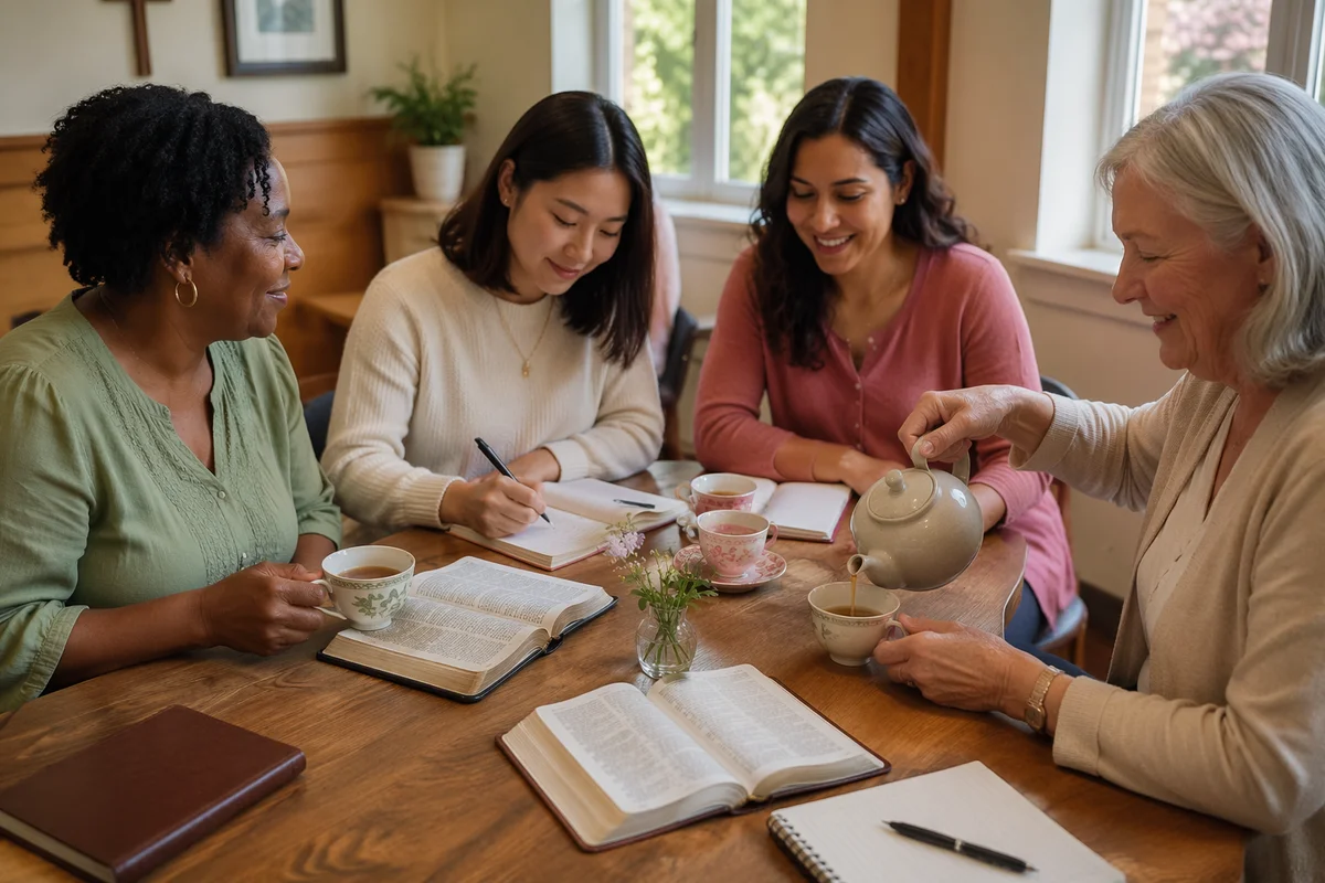 Four Women Sharing Tea and Journaling